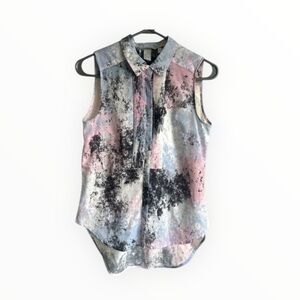 HP. H&M Sleeveless Multicoloured Button Front Abstract Print Blouse Sz 4